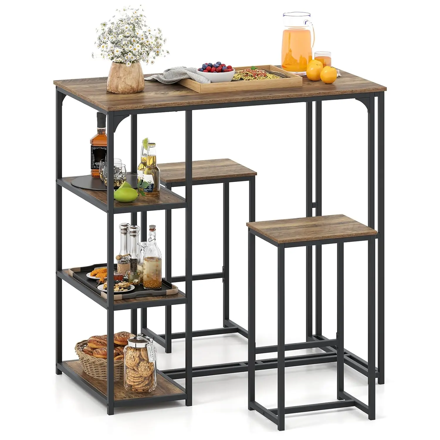 3-Piece Bar Table Set with 2 Stools Storage Shelves Metal Frame Space Saving Rectangular Kitchen Dining Room Bistro, Customized
3-Piece Bar Table Set with 2 Stools Storage Shelves Metal Frame Space Saving Rectangular Kitchen Dining Room Bistro, Customized