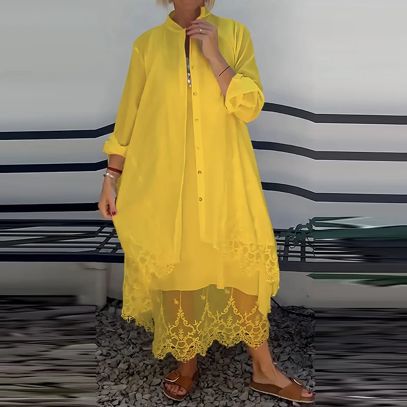2025 Solid Loose Outfit New Summer Chic Stand Collar Long Sleeve Blouse&Tank Dresses Set Women Elegant Embroidery Lace Two Piece
2025 Solid Loose Outfit New Summer Chic Stand Collar Long Sleeve Blouse&Tank Dresses Set Women Elegant Embroidery Lace Two Piece