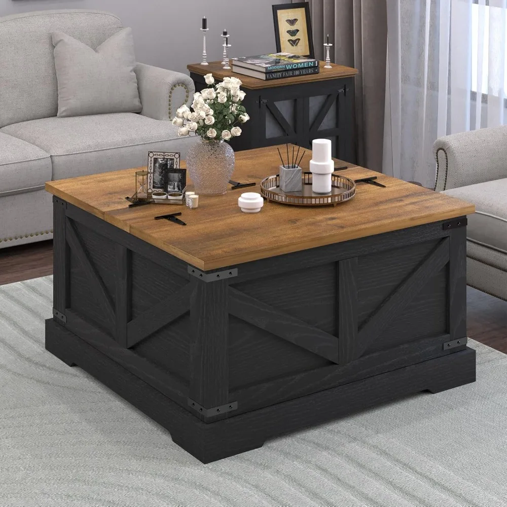 Farmhouse Coffee Table with Hidden Storage Compartment, Black Square Coffee Table for Living Room, Wood Center Table with Hinged
Farmhouse Coffee Table with Hidden Storage Compartment, Black Square Coffee Table for Living Room, Wood Center Table with Hinged