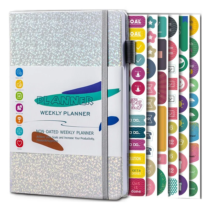 A5 Notebook Paper Diary Notebook With Elastic Strap And Journal Stickers Silver Easy To Use Approx. 21 X 14.5Cm
A5 Notebook Paper Diary Notebook With Elastic Strap And Journal Stickers Silver Easy To Use Approx. 21 X 14.5Cm