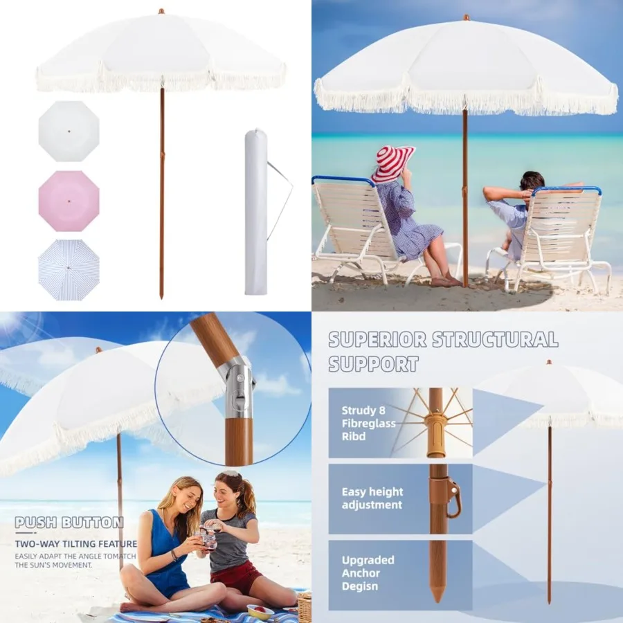 Patio Umbrella with Fringe, Outdoor Beach Umbrella with Aluminum Pole, Ribs Push Button Tilt and Carry Bag, UV 50+ Picnic Tasse
Patio Umbrella with Fringe, Outdoor Beach Umbrella with Aluminum Pole, Ribs Push Button Tilt and Carry Bag, UV 50+ Picnic Tasse