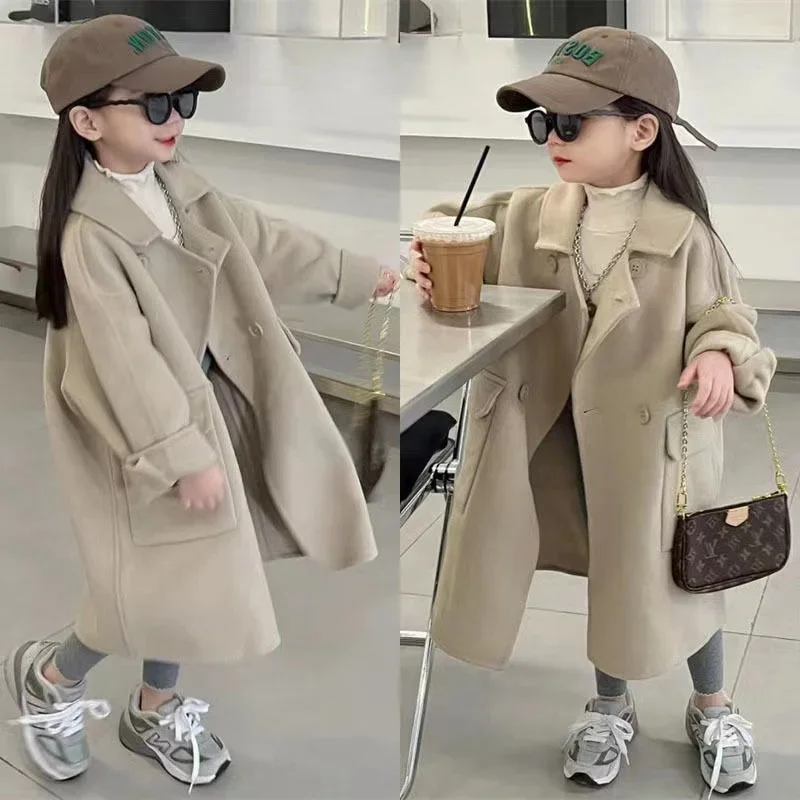 Korean Girl's Woolen Coat Super Cute Casual Trench Coat 2024 Autumn And Winter New Baby Loose Khaki Coat 3 5 7 9Y
Korean Girl's Woolen Coat Super Cute Casual Trench Coat 2024 Autumn And Winter New Baby Loose Khaki Coat 3 5 7 9Y