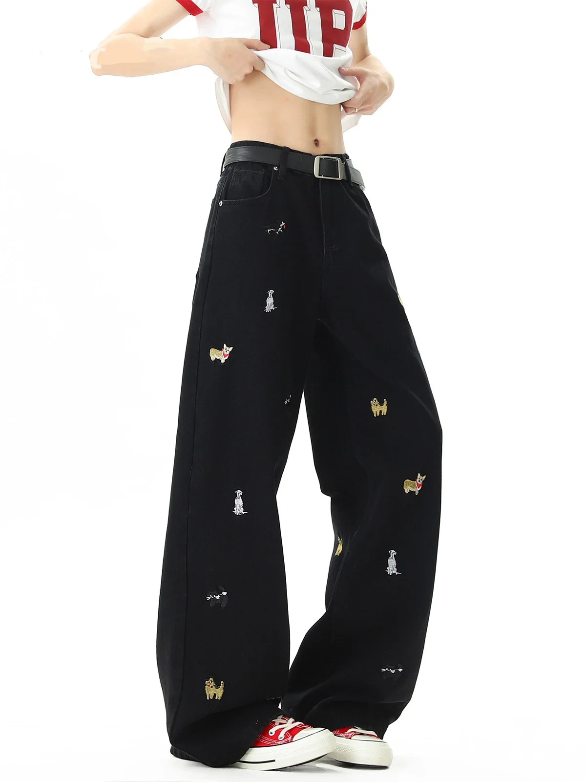American Cartoon Dog Embroidered Loose Wide Leg Jeans for Men And Women Spring Autumn New Style Slimming Straight Cut Trousers
American Cartoon Dog Embroidered Loose Wide Leg Jeans for Men And Women Spring Autumn New Style Slimming Straight Cut Trousers