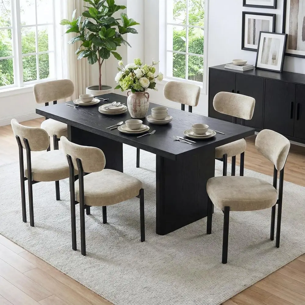 6-Piece Chenille Upholstered Dining Chairs with Curved Back and Black Metal Legs for Home or Restaurant Use, Khaki
6-Piece Chenille Upholstered Dining Chairs with Curved Back and Black Metal Legs for Home or Restaurant Use, Khaki