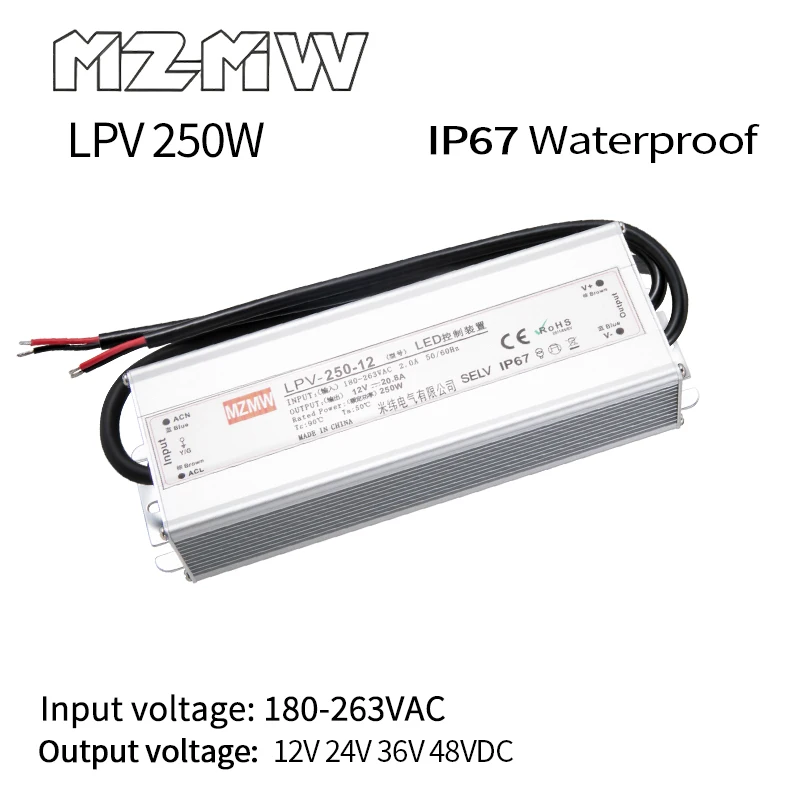 LPV Series IP67 Waterproof Switching Power Supply 180-263VAC AC To DC 250W 12V 24V 36V 48VDC Transformers Industrial Adapter
LPV Series IP67 Waterproof Switching Power Supply 180-263VAC AC To DC 250W 12V 24V 36V 48VDC Transformers Industrial Adapter