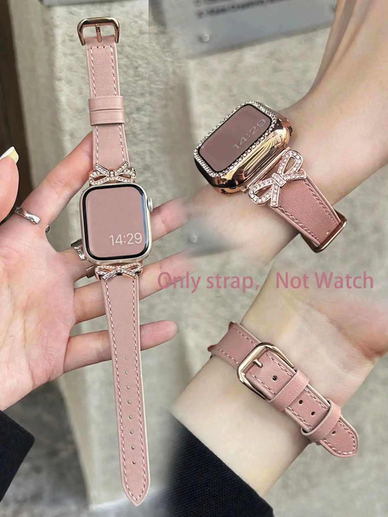 1pc Compatible With Apple Watch Strap, Women's Fashionable Black Leather Band With Shiny Crystal Rhinestone Gold Bow Accent, Fits 38/40/41/42/44/45/46/49mm, Compatible With Apple Watch Ultra 3/2/1/SE/10/9/8/7/6/5 4/3/2/1, Accessory
1pc Compatible With Apple Watch Strap, Women's Fashionable Black Leather Band With Shiny Crystal Rhinestone Gold Bow Accent, Fits 38/40/41/42/44/45/46/49mm, Compatible With Apple Watch Ultra 3/2/1/SE/10/9/8/7/6/5 4/3/2/1, Accessory