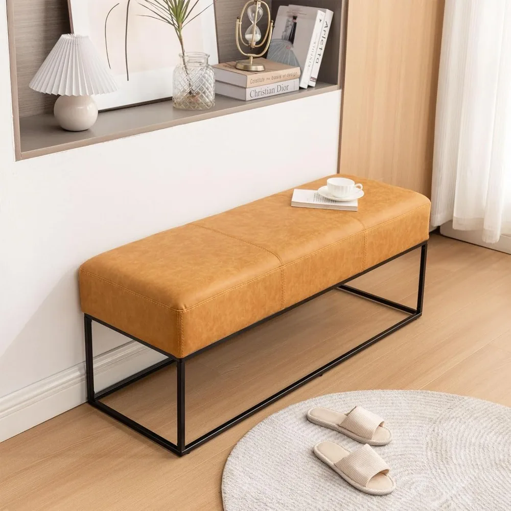 Leather Entryway Bench, Modern Long Leather Ottoman Bench Seat with Metal Frame, 47'' Upholstered Bedroom Bench for Living Room
Leather Entryway Bench, Modern Long Leather Ottoman Bench Seat with Metal Frame, 47'' Upholstered Bedroom Bench for Living Room
