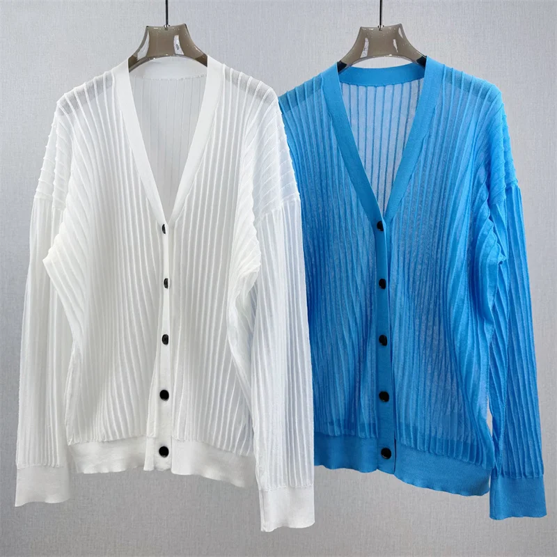 Cardigan for women New elastic knitted slim V-neck long sleeved top for summer 2025 Half perspective women's sweater knitwear
Cardigan for women New elastic knitted slim V-neck long sleeved top for summer 2025 Half perspective women's sweater knitwear