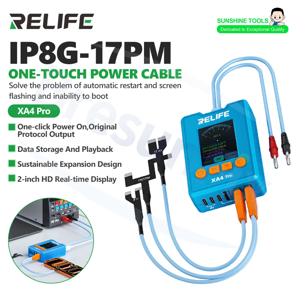 Кабель питания RELIFE XA4 Pro USB Type-C для iPhone 8G-17PM, инструмент для ремонта с функцией запуска в один клик и определения напряжения/тока питания
Кабель питания RELIFE XA4 Pro USB Type-C для iPhone 8G-17PM, инструмент для ремонта с функцией запуска в один клик и определения напряжения/тока питания