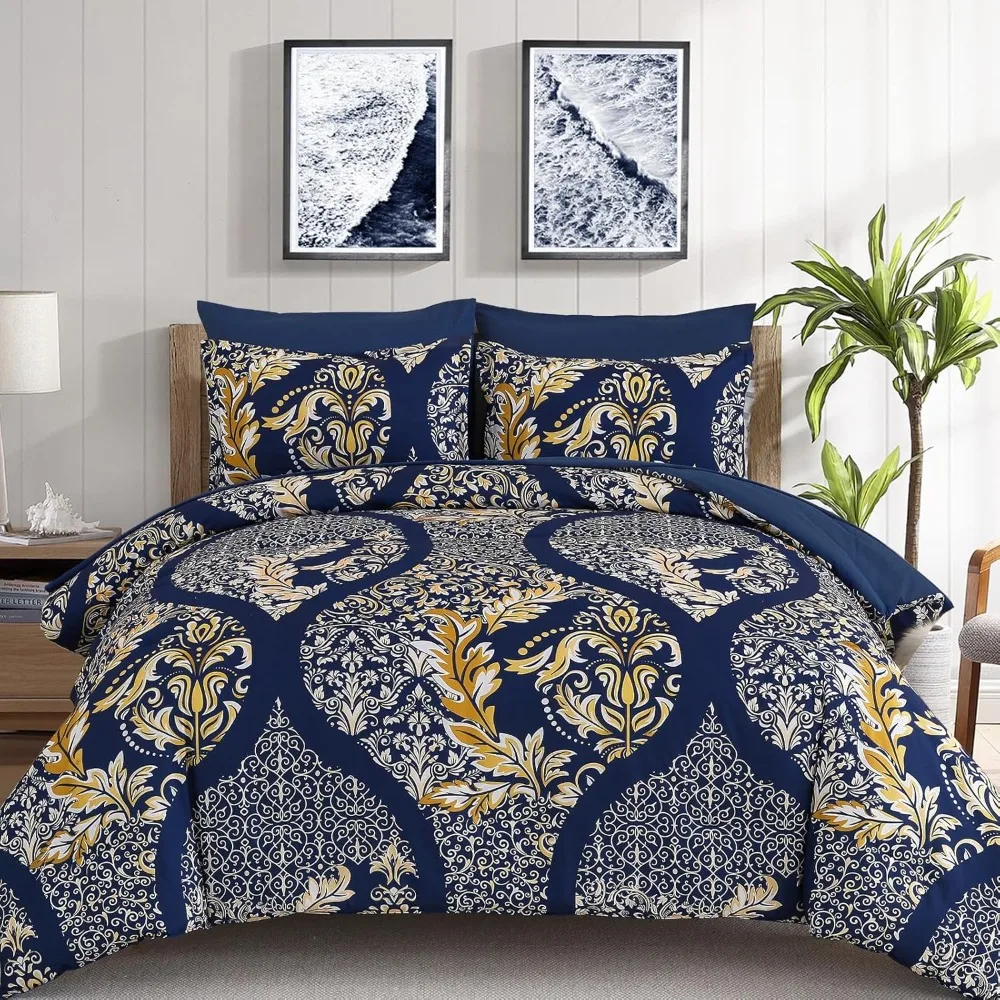 Comforter Set California King Size, 7 Pieces Navy Blue Gold Bohemian Damask Comforter Set Soft Lightweight Microfiber
Comforter Set California King Size, 7 Pieces Navy Blue Gold Bohemian Damask Comforter Set Soft Lightweight Microfiber