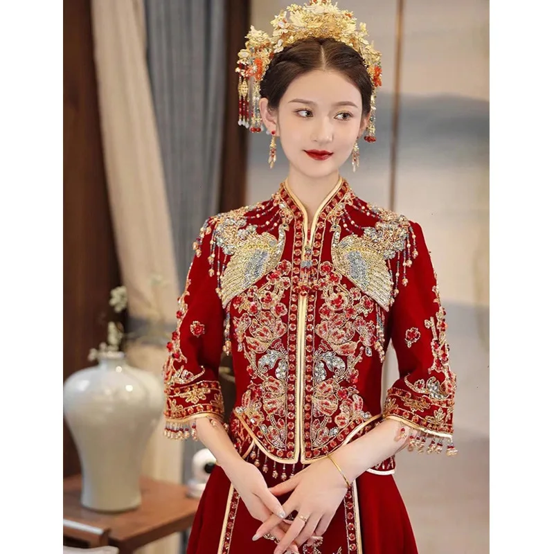 Women Bride Dress Wedding Dresses Retro Chinese Traditional Xiuhe Cheongsam Dress The Bride Toast Clothing Long Gowns
Women Bride Dress Wedding Dresses Retro Chinese Traditional Xiuhe Cheongsam Dress The Bride Toast Clothing Long Gowns