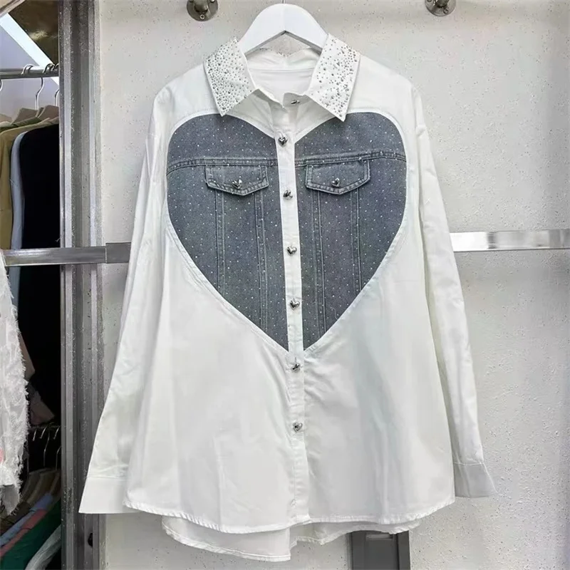 Fashion Denim Splicing Long Sleeved Shirt Women's Blouse Mid Length Elegant Spring Summer Autumn Shirt 2024 New Denim Outerwear
Fashion Denim Splicing Long Sleeved Shirt Women's Blouse Mid Length Elegant Spring Summer Autumn Shirt 2024 New Denim Outerwear