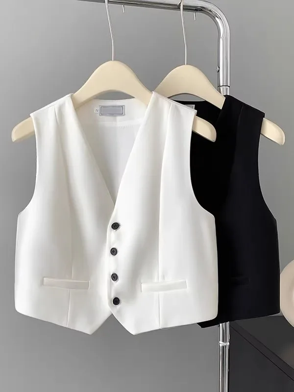 Black Short Women's Suit Vest Fashionable Layering Brandless Commute Style Button Detail Polyester Fiber V-Neck Top
Black Short Women's Suit Vest Fashionable Layering Brandless Commute Style Button Detail Polyester Fiber V-Neck Top