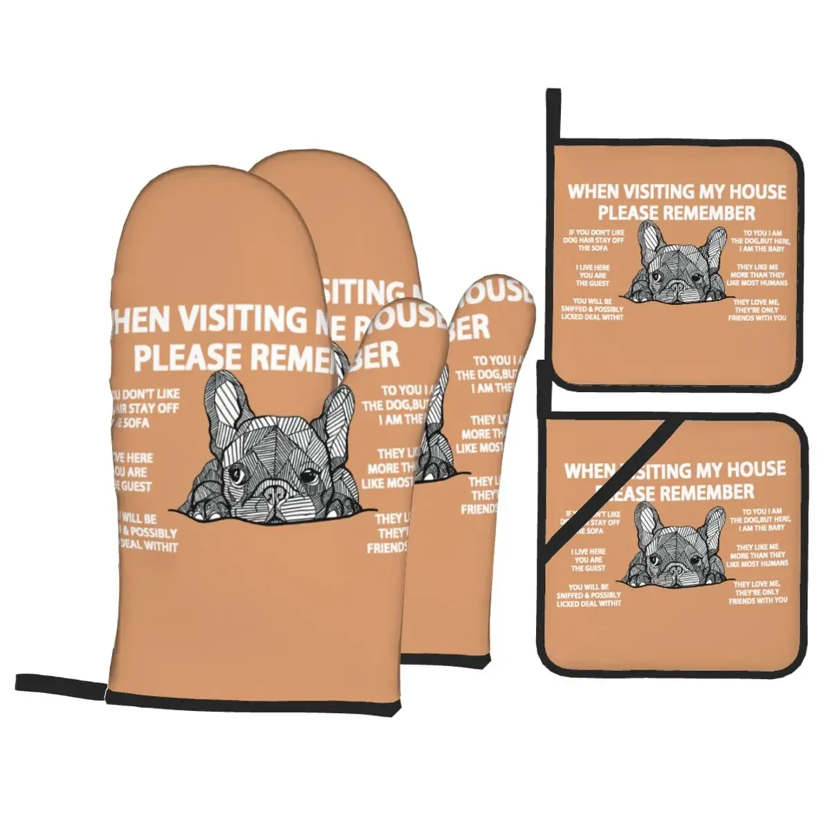 French Bulldog Oven Mitts and Pot Holders Sets of 4 Dog Heat Resistant Kitchen Gloves Potholders for Cooking Baking Grilling
French Bulldog Oven Mitts and Pot Holders Sets of 4 Dog Heat Resistant Kitchen Gloves Potholders for Cooking Baking Grilling