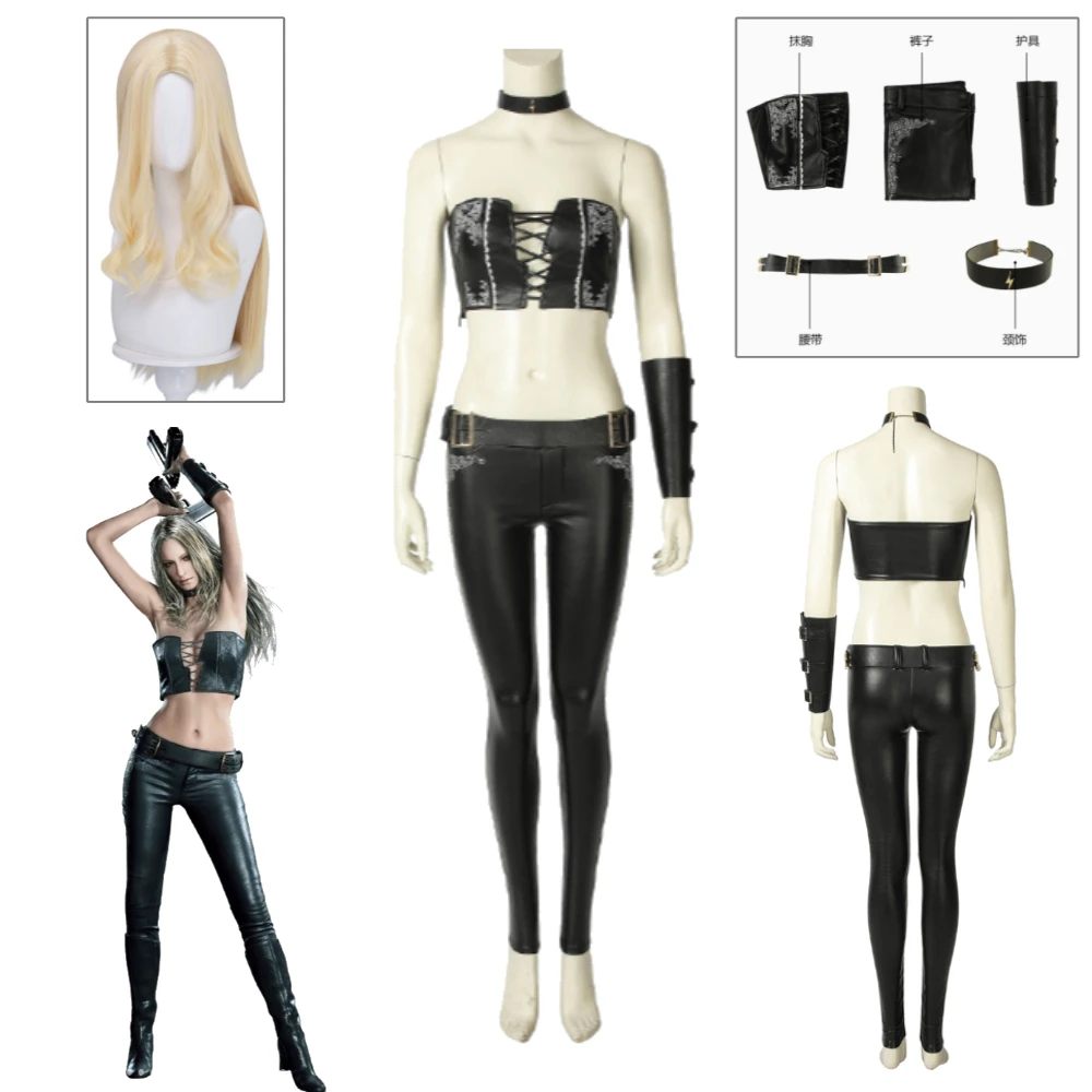 DMC5 Trish Cosplay Costume Black Leather Corset Dress Harness Boots Blonde Wig Set For Women Halloween
DMC5 Trish Cosplay Costume Black Leather Corset Dress Harness Boots Blonde Wig Set For Women Halloween