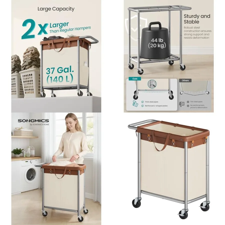 Laundry Basket with Wheels, 2-Section Rolling Laundry Hamper, 37 Gaons,Removable Liner, Steel Frame with Handle, 27.2 x 15.4 x
Laundry Basket with Wheels, 2-Section Rolling Laundry Hamper, 37 Gaons,Removable Liner, Steel Frame with Handle, 27.2 x 15.4 x