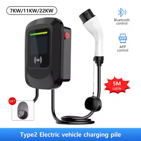 새로운 홈 EV 충전기 유형 2 7KW 11KW 22KW 16A 32A 230V 400V 5 미터 케이블 WIFI 블루투스 APP 전기 자동차 충전소
