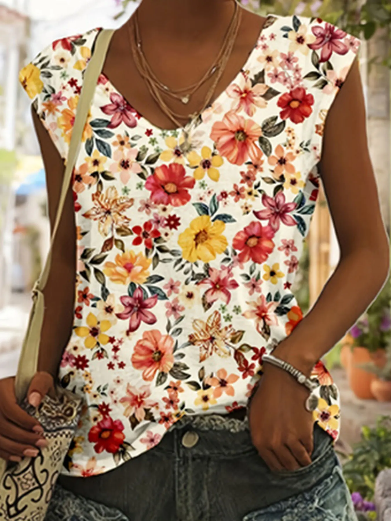 Plus Size Floral Print Tank Top, Casual V Neck Sleeveless Top For Summer, Women's Plus Size Clothing
Plus Size Floral Print Tank Top, Casual V Neck Sleeveless Top For Summer, Women's Plus Size Clothing