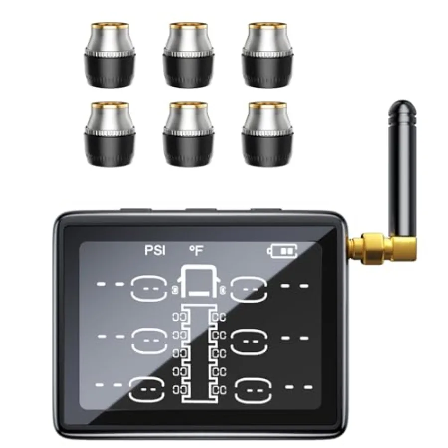 RV Tire Pressure Monitoring System TPMS with 6 Sensors for Trailer Truck Motorhome Motorcoaches 3.15 inch Full Screen and Brass
RV Tire Pressure Monitoring System TPMS with 6 Sensors for Trailer Truck Motorhome Motorcoaches 3.15 inch Full Screen and Brass