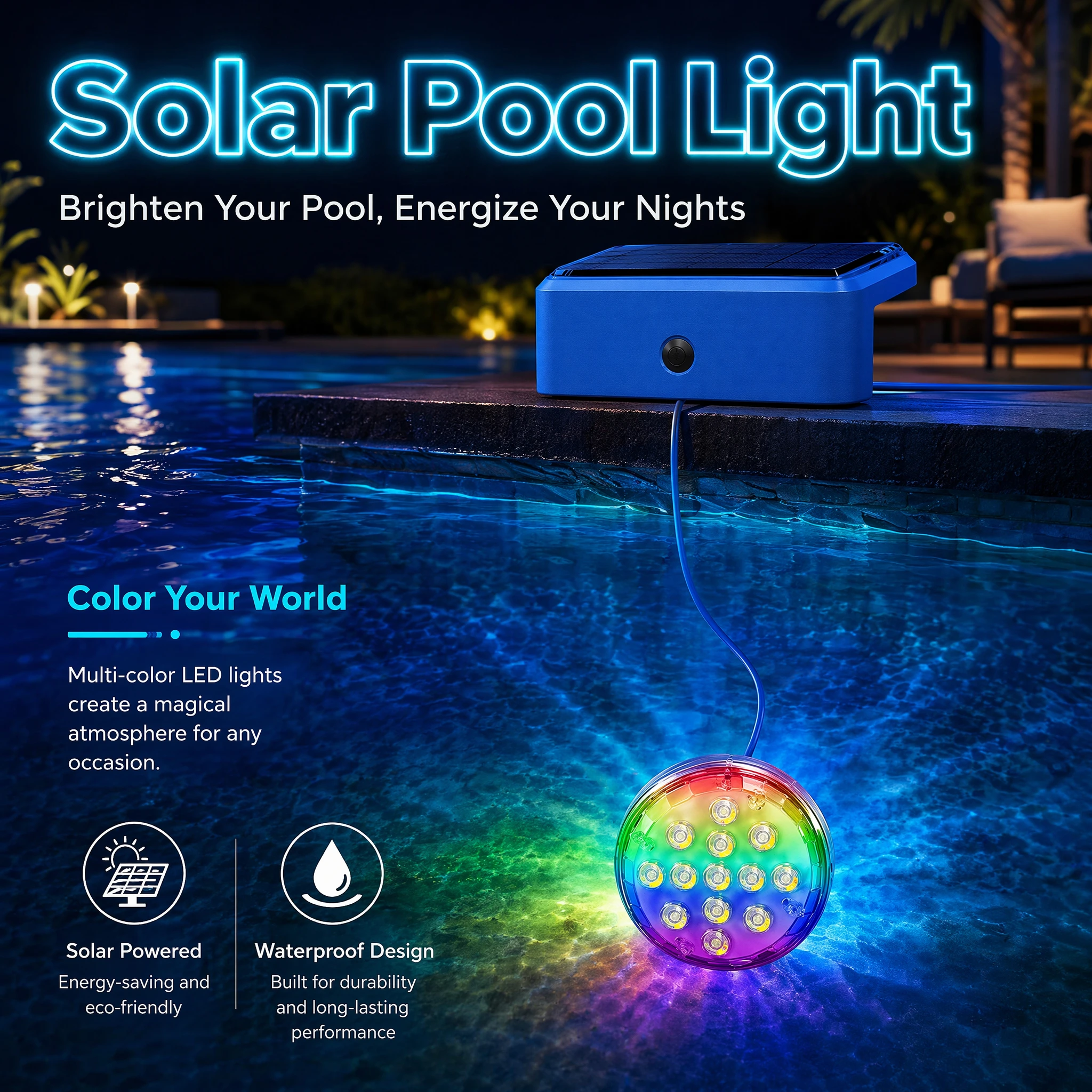 Solar Powered LED RGB Swimming Pool Lights Remote Controlled Color Changing Lamps for Pool Decoration Gardens Gift
Solar Powered LED RGB Swimming Pool Lights Remote Controlled Color Changing Lamps for Pool Decoration Gardens Gift