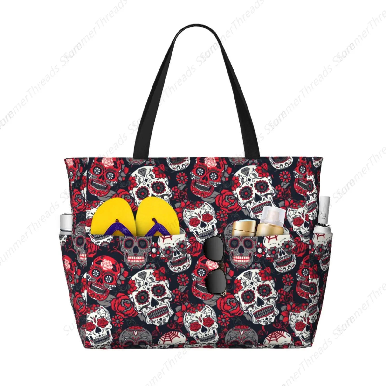 Day Dead Floral Rose Sugar Skull Large Beach Tote Bag - Strong Lightweight Bag For Beach & Vacation Essentials, Tons of Storage
Day Dead Floral Rose Sugar Skull Large Beach Tote Bag - Strong Lightweight Bag For Beach & Vacation Essentials, Tons of Storage