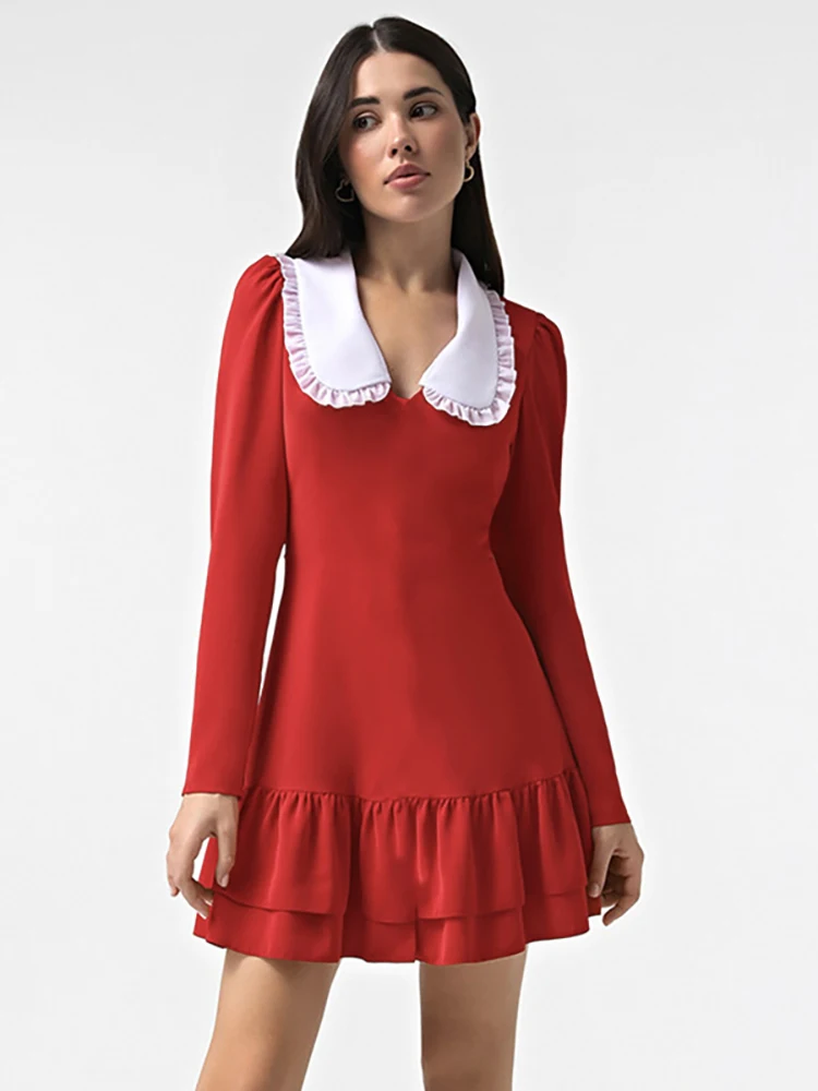Fantoye Peter Pan Collar Ruffles Women Dress Red Patchwork Long Sleeve Mini Dress Female Winter Slim Casual Streetwear Vestidos
Fantoye Peter Pan Collar Ruffles Women Dress Red Patchwork Long Sleeve Mini Dress Female Winter Slim Casual Streetwear Vestidos