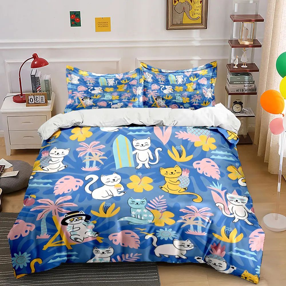 Fun Cats and Tropical Elements Pattern Duvet Cover Set Digital Print Colorful Polyester Bedding with Zipper Closur for gifts
Fun Cats and Tropical Elements Pattern Duvet Cover Set Digital Print Colorful Polyester Bedding with Zipper Closur for gifts