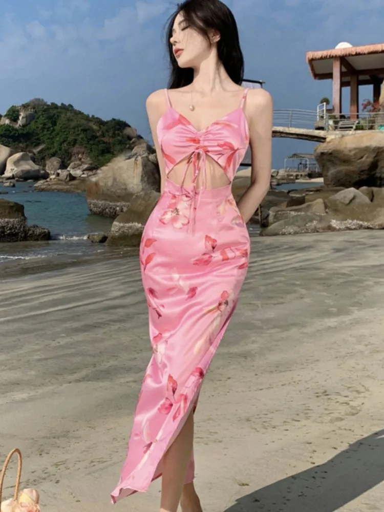 Sexy Spaghetti Strap Beach Dress Elegant V-Neck Lace-up Hollow Out Floral Print Fairy Bodycon Party Dresses Slim Split Vestidos
Sexy Spaghetti Strap Beach Dress Elegant V-Neck Lace-up Hollow Out Floral Print Fairy Bodycon Party Dresses Slim Split Vestidos