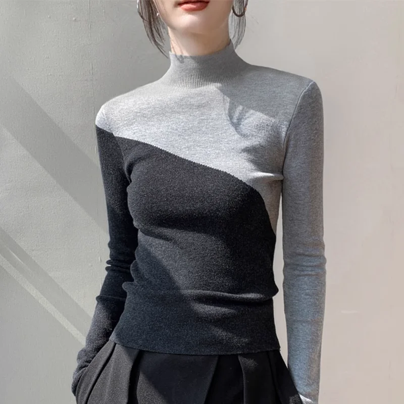 Half High Neck Knitted Sweater for Women Autumn Winter New Long Sleeve Contrast Slim Elegant Pullovers Fashion Vintage Clothing
Half High Neck Knitted Sweater for Women Autumn Winter New Long Sleeve Contrast Slim Elegant Pullovers Fashion Vintage Clothing
