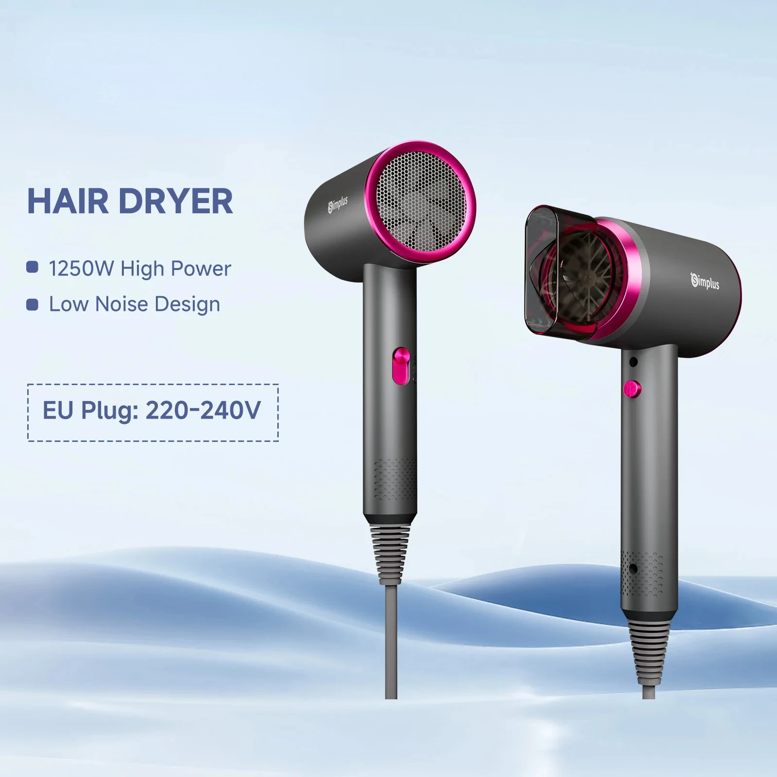 Simplus Electric Hair Dryer 1250W High Speed Negative Ions, Professional Care Hair, Low noise, Overheat protection, 220-240V
Simplus Electric Hair Dryer 1250W High Speed Negative Ions, Professional Care Hair, Low noise, Overheat protection, 220-240V