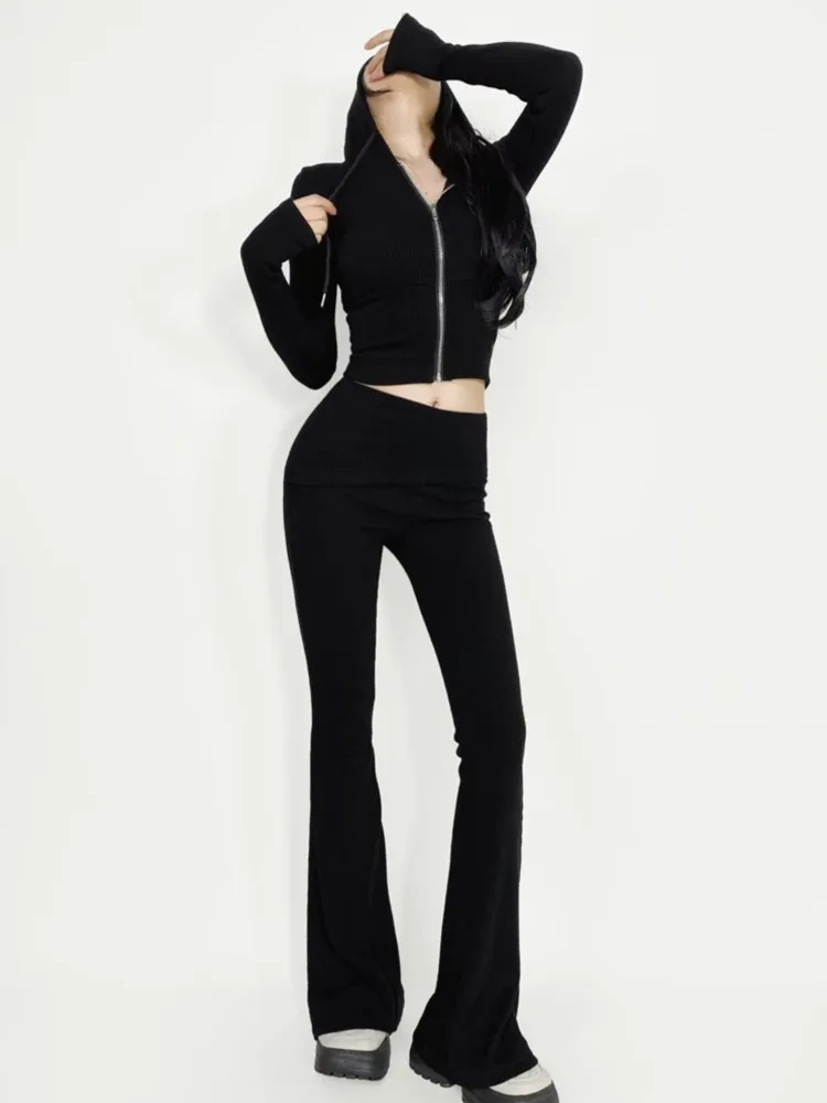 Korean Hot Girl Women Slim Knitted Tracksuits 2 Piece Set 2025 New Chic Casual Hooded Zip up Short Coat Flare Trousers Outfits
Korean Hot Girl Women Slim Knitted Tracksuits 2 Piece Set 2025 New Chic Casual Hooded Zip up Short Coat Flare Trousers Outfits