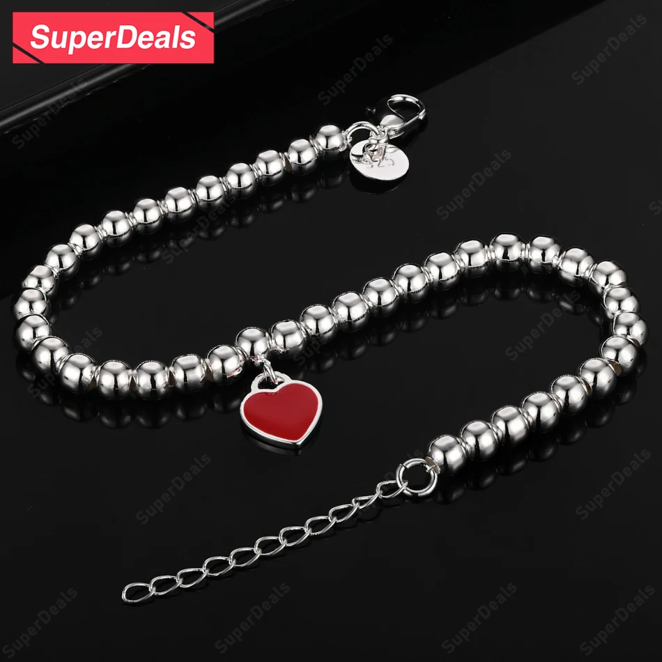 SuperDeals 6mm Bead Chain 925 Sterling Silver Red Heart Bracelet Fashion Jewelry Women Sweet Wedding Party Valentine's Day Gift
SuperDeals 6mm Bead Chain 925 Sterling Silver Red Heart Bracelet Fashion Jewelry Women Sweet Wedding Party Valentine's Day Gift