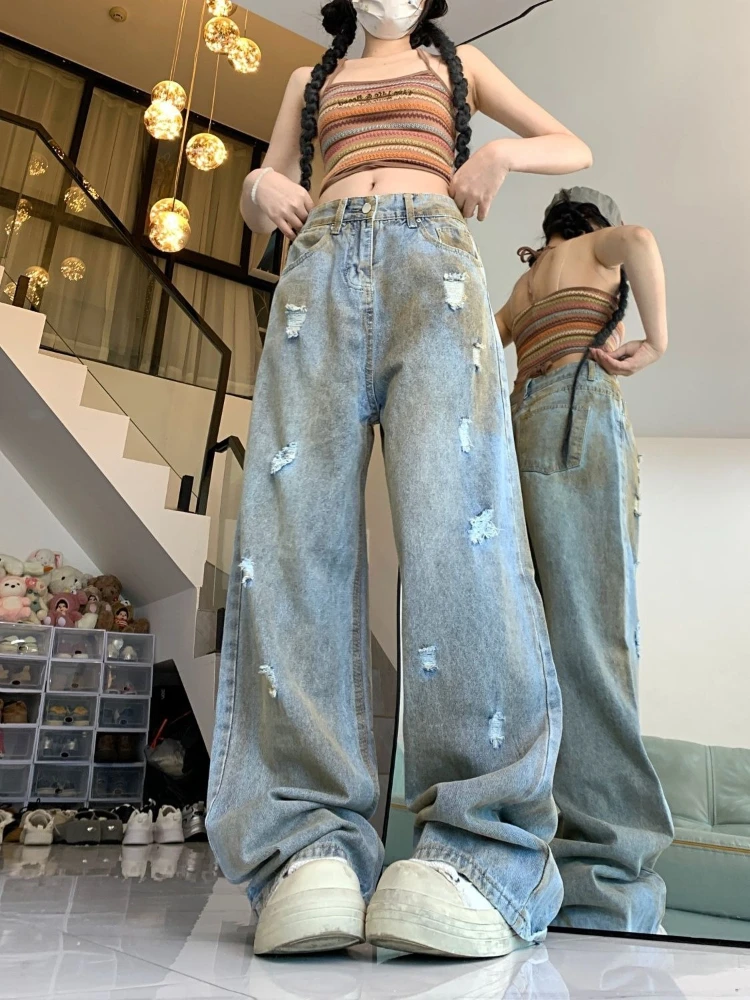 Women's Vintage High Waist Ripped Wide Leg Jeans 2026 Spring Summer Distressed Washed Loose Denim Trousers Streetwear
Women's Vintage High Waist Ripped Wide Leg Jeans 2026 Spring Summer Distressed Washed Loose Denim Trousers Streetwear