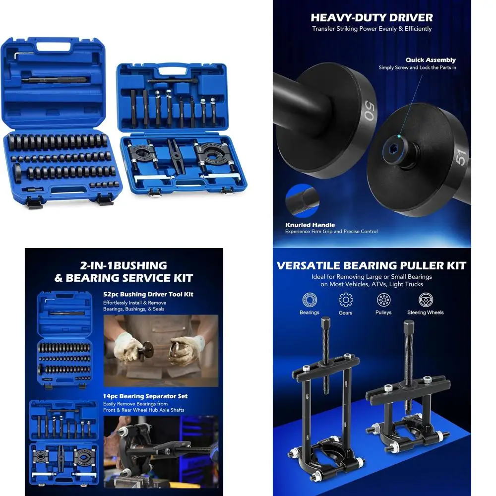 Orion Motor Tech 2 in 1 Bushing Driver Tool & Bearing Press Kit, Complete Bushing & Bearing Service Kit with 2" and 3" Jaws, 5 T
Orion Motor Tech 2 in 1 Bushing Driver Tool & Bearing Press Kit, Complete Bushing & Bearing Service Kit with 2" and 3" Jaws, 5 T