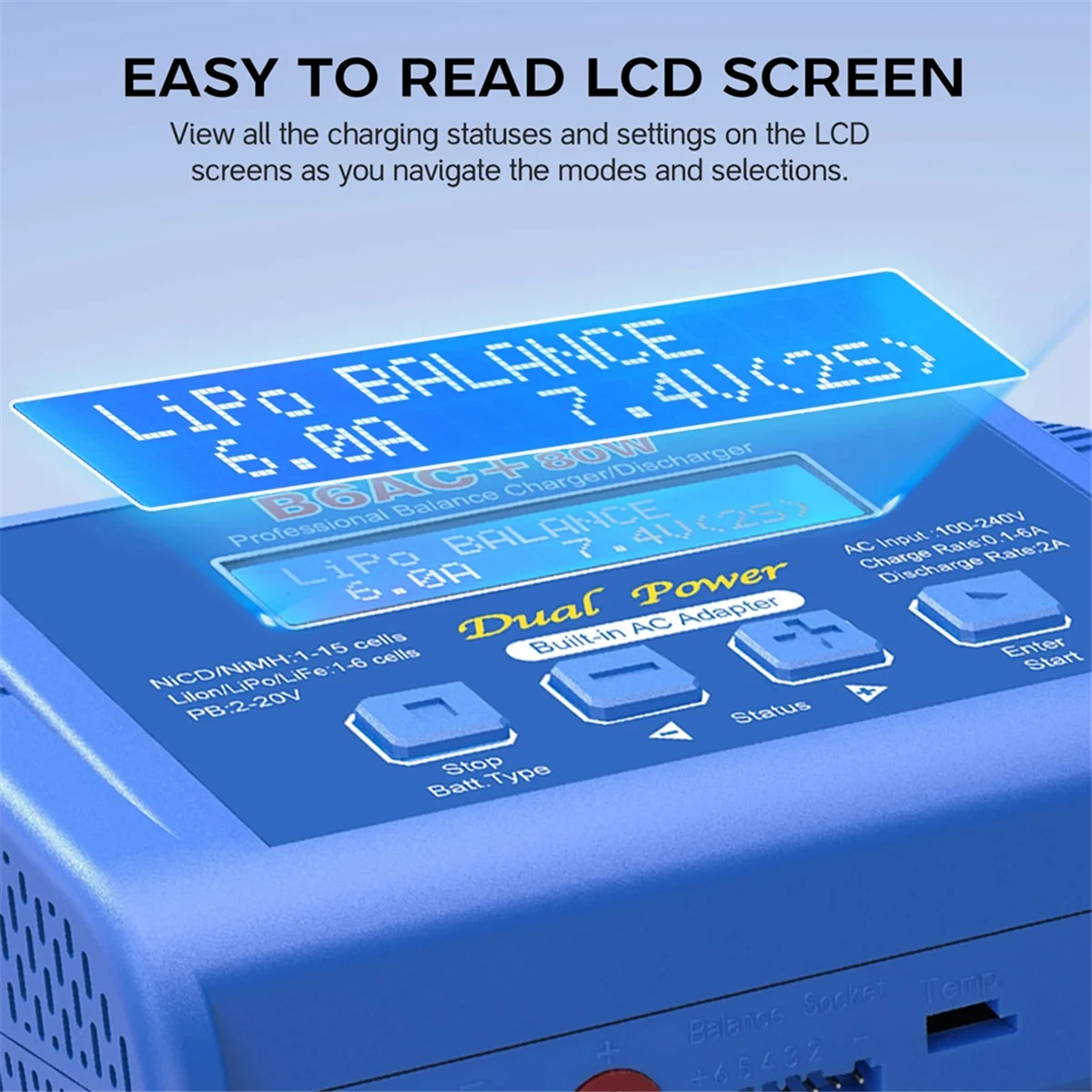 Новое зарядное устройство Lipo 3C-B6AC 80 Вт RC Balance Smart Charger для 1S-6S LiPo Life Li-Ion 1-15S NiCD NiMH PB Battery US Plug
Новое зарядное устройство Lipo 3C-B6AC 80 Вт RC Balance Smart Charger для 1S-6S LiPo Life Li-Ion 1-15S NiCD NiMH PB Battery US Plug