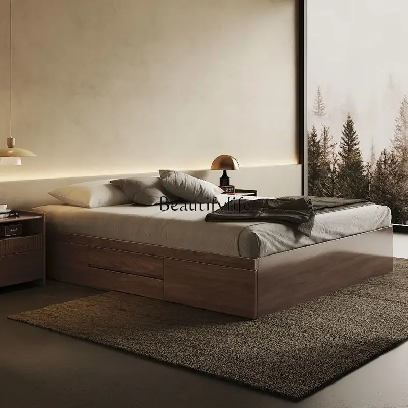 yj21 Black walnut no bedside storage solid wood high box bed small apartment storage tatami drawer box floor 
yj21 Black walnut no bedside storage solid wood high box bed small apartment storage tatami drawer box floor