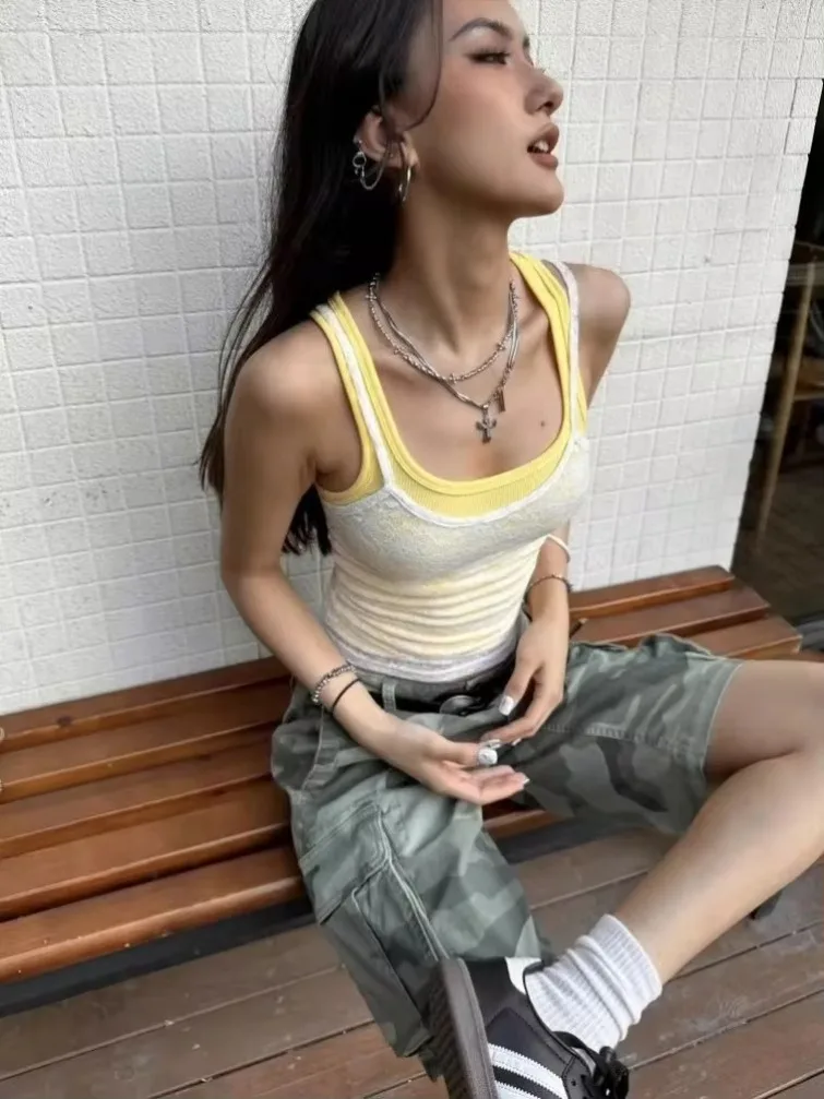 American Vintage Mesh Lace White Camisole+ Y2k Sexy Slim Fit Yellow Knitted New Vest for Women 2024 Summer Two Piece Sets
American Vintage Mesh Lace White Camisole+ Y2k Sexy Slim Fit Yellow Knitted New Vest for Women 2024 Summer Two Piece Sets