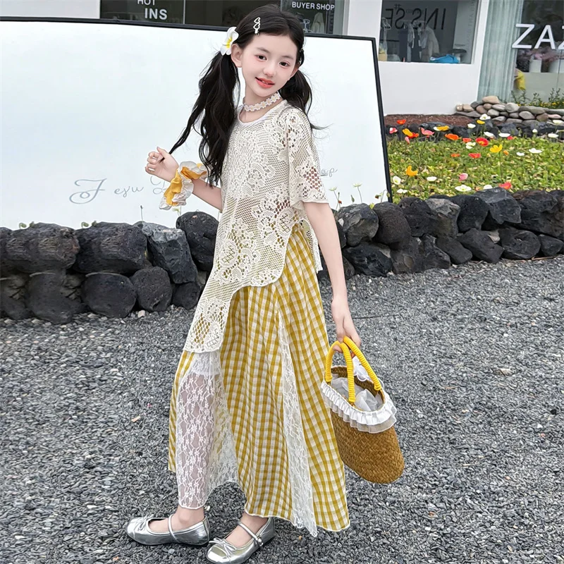New Fashion Teenager Girls Clothing Sets Irregular Top and Long Plaid Skirt Lace 2Pcs Children Outfits for Summer Vacation Style
New Fashion Teenager Girls Clothing Sets Irregular Top and Long Plaid Skirt Lace 2Pcs Children Outfits for Summer Vacation Style