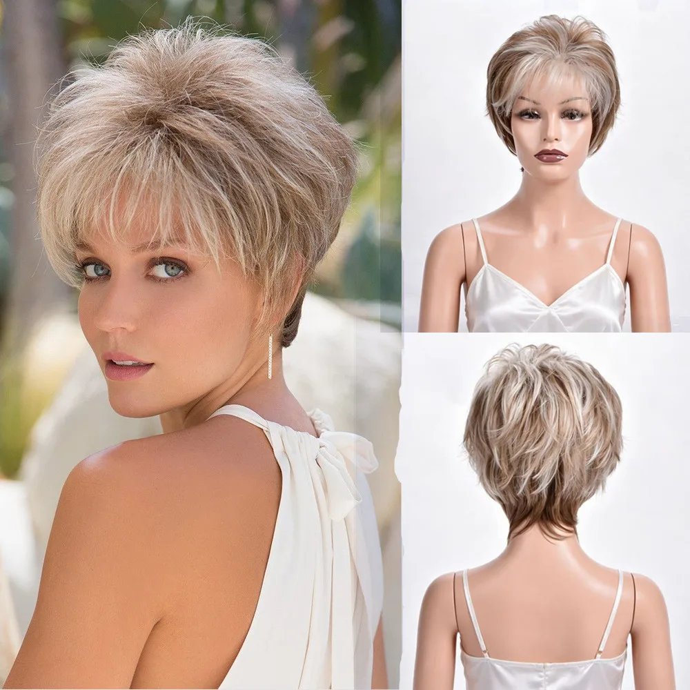 Short Layered Pixie Cut Synthetic Wig for Women Brown Ombre Blonde Highlight Heat Resistant Fiber Daily Party Cosplay Wig
Short Layered Pixie Cut Synthetic Wig for Women Brown Ombre Blonde Highlight Heat Resistant Fiber Daily Party Cosplay Wig