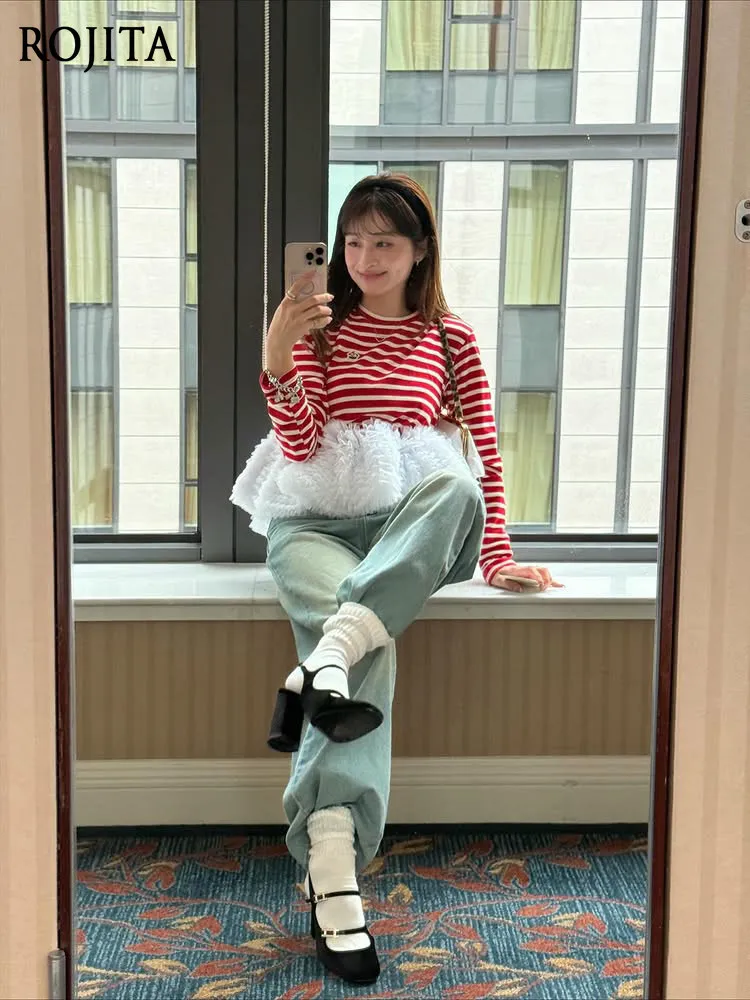 Japanese-style puffy hem heavy pleated gauze spliced striped round-neck pure cotton women's T-shirt top red striped top
Japanese-style puffy hem heavy pleated gauze spliced striped round-neck pure cotton women's T-shirt top red striped top