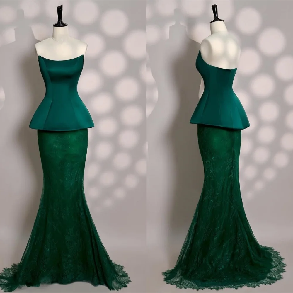 Customized Exquisite Dark Green Satin Evening Dress Temperament Strapless Sleeveless Zipper Back Lace Special Occasion Gowns
Customized Exquisite Dark Green Satin Evening Dress Temperament Strapless Sleeveless Zipper Back Lace Special Occasion Gowns