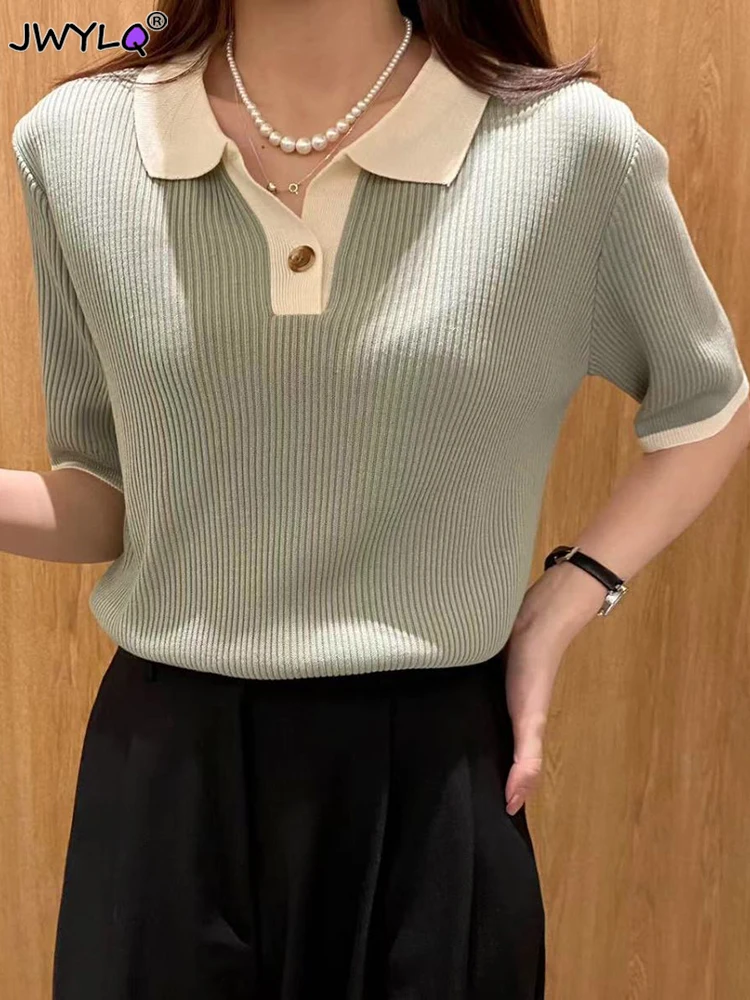 T-shirts Women Summer Knitted Simple College Ladies All-match Korean Patchwork Panelled Casual Basic Arrival Feminino Knit Tops
T-shirts Women Summer Knitted Simple College Ladies All-match Korean Patchwork Panelled Casual Basic Arrival Feminino Knit Tops