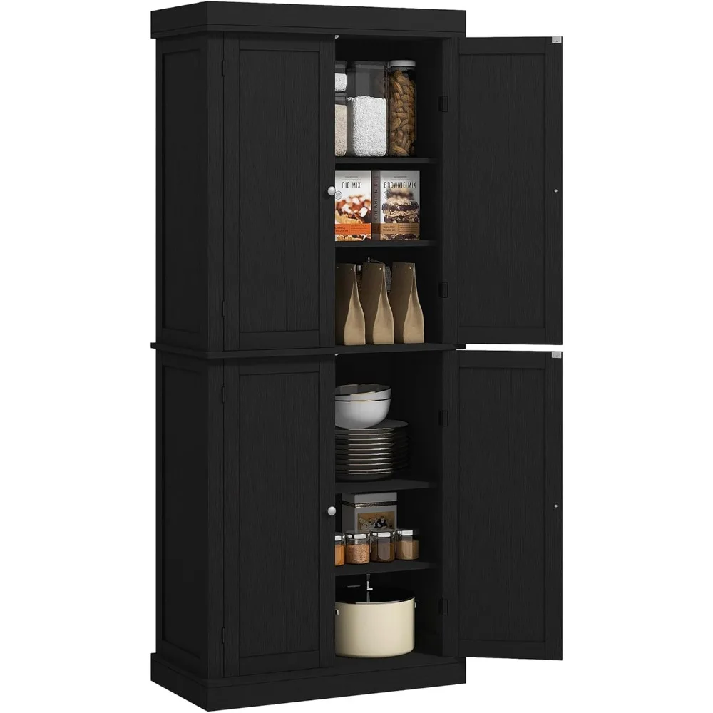 72.5" Freestanding Kitchen Pantry Cabinet, Tall Storage Cabinet with 4 Doors and 2 Adjustable Shelves for Dining Room, Black Wo
72.5" Freestanding Kitchen Pantry Cabinet, Tall Storage Cabinet with 4 Doors and 2 Adjustable Shelves for Dining Room, Black Wo