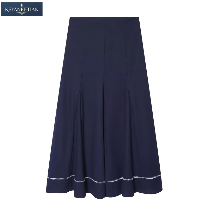 KEYANKETIAN 2026 Summer Elegant Navy A-Line Midi Skirt Women High Waist White Stitched Trim Flared Casual Office Skirt
KEYANKETIAN 2026 Summer Elegant Navy A-Line Midi Skirt Women High Waist White Stitched Trim Flared Casual Office Skirt