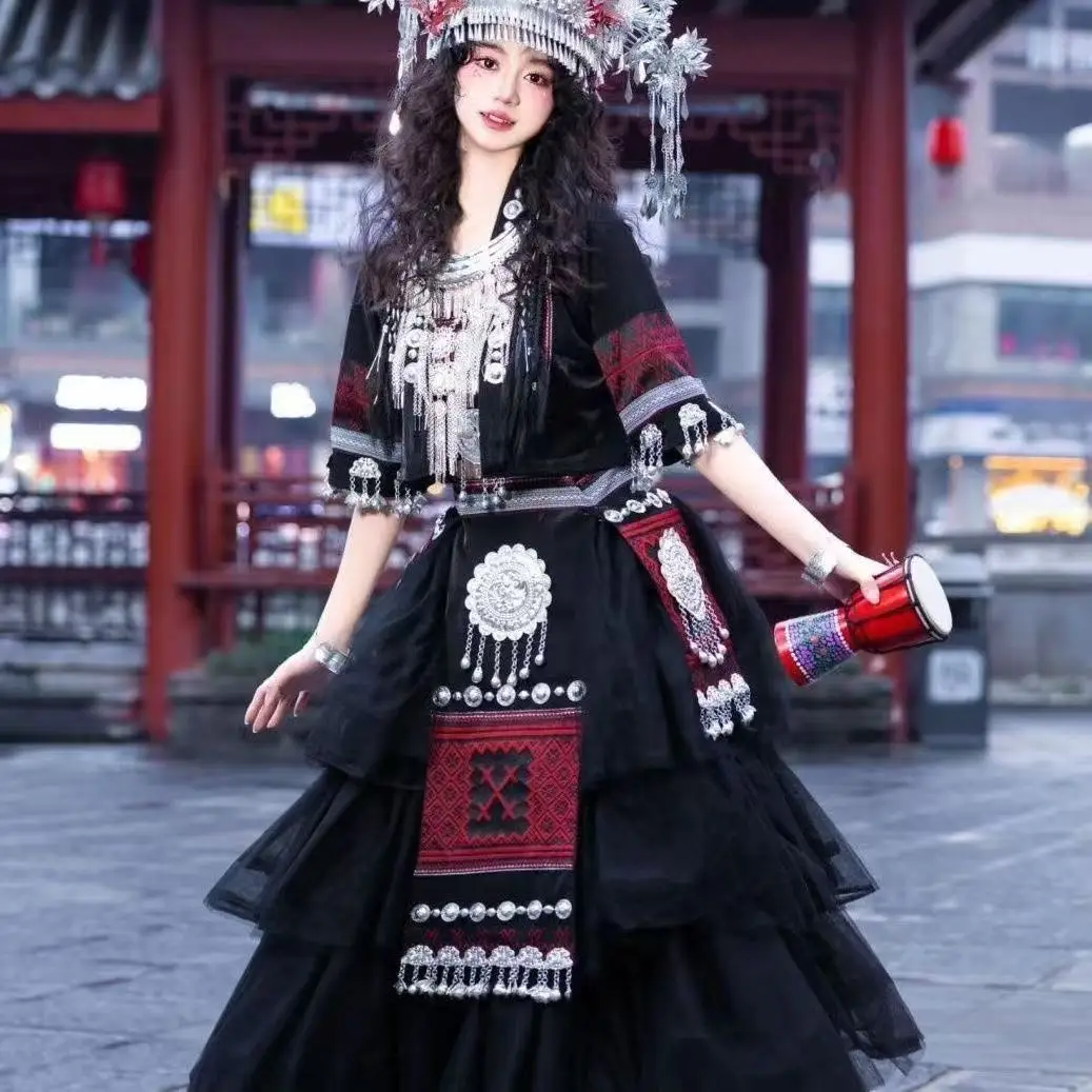 Black Hmong Costume for Woman, National Style Miao Clothing, Traditional Chinese Hanfu, Halloween Miaojiang Girl Cosplay Suit Hm
Black Hmong Costume for Woman, National Style Miao Clothing, Traditional Chinese Hanfu, Halloween Miaojiang Girl Cosplay Suit Hm