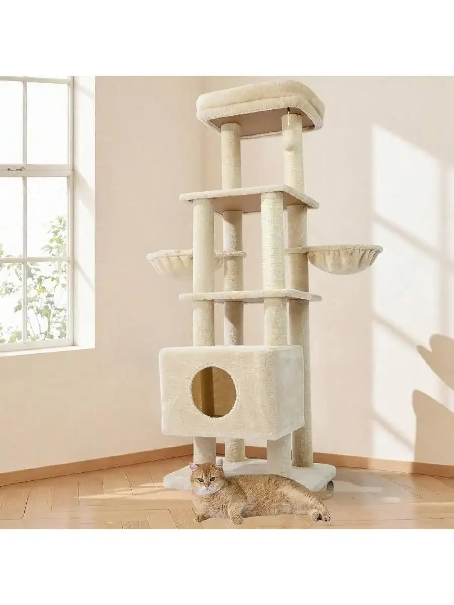 65 Inch Heavy Duty Cat Tree Tower With Multi-Level Platforms Sisal Scratching Posts Hammock And Cozy Condo Beige
65 Inch Heavy Duty Cat Tree Tower With Multi-Level Platforms Sisal Scratching Posts Hammock And Cozy Condo Beige