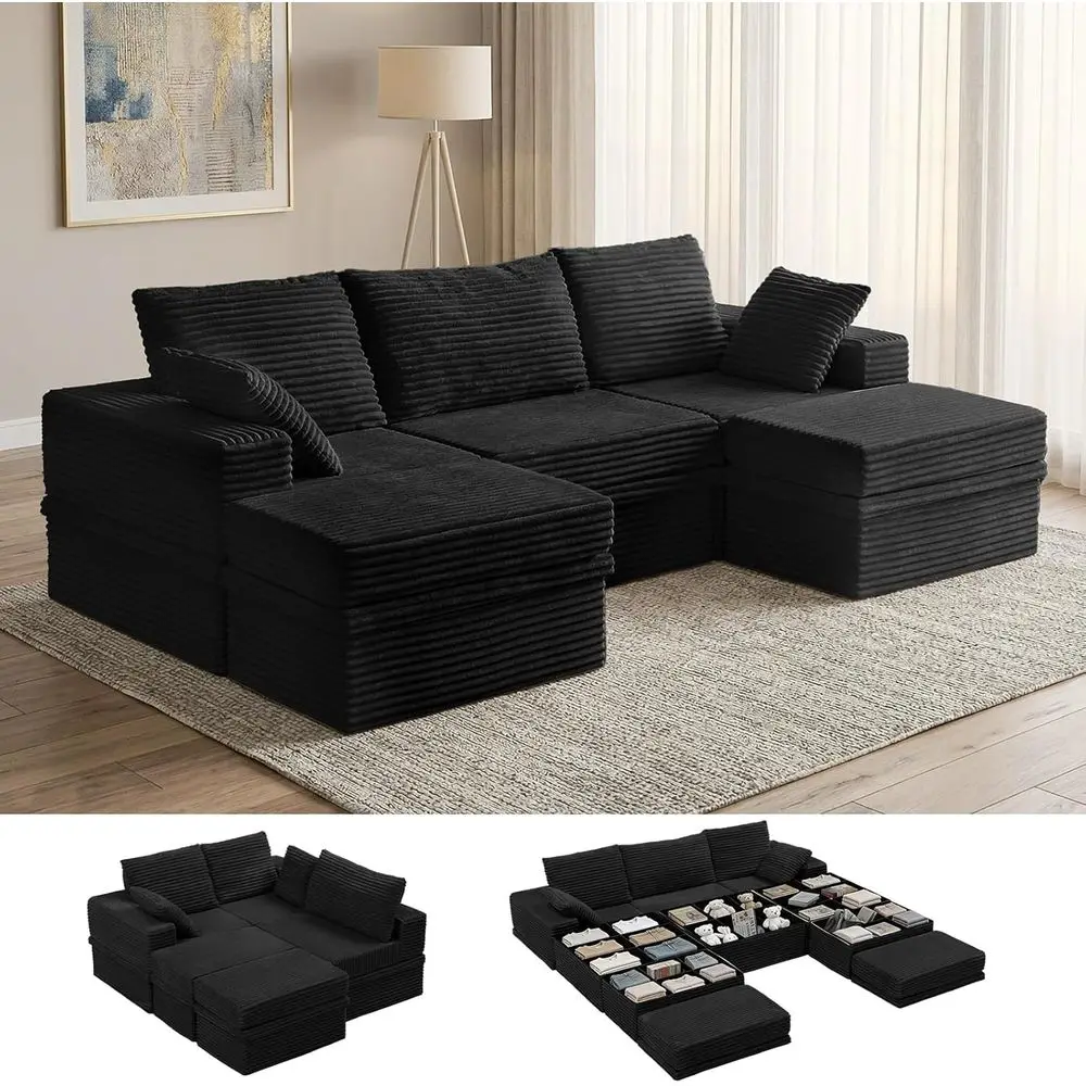 5-Seat High-Density Foam Sectional Sofa with Storage and Ottoman, 27 Deep, Jet Black, Easy Assembly
5-Seat High-Density Foam Sectional Sofa with Storage and Ottoman, 27 Deep, Jet Black, Easy Assembly