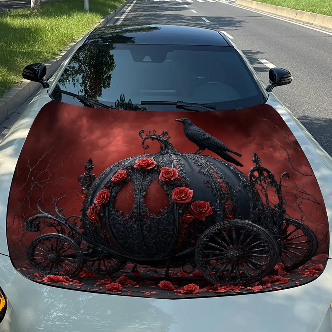 Dark Pumpkin Carriage Car Vinyl Wrap, PVC Waterproof Car Hood Sticker, Self-Adhesive Scratch-Resistant Stickers for Engine Cover
Dark Pumpkin Carriage Car Vinyl Wrap, PVC Waterproof Car Hood Sticker, Self-Adhesive Scratch-Resistant Stickers for Engine Cover