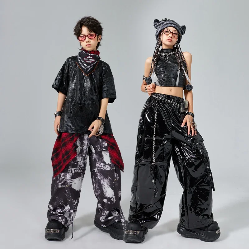 Kpop Hip Hop Clothing Kids Jazz Dance Costumes Black Leather Tops Pants Girls Boys Stage Performance Outfits Streetwear BL16557
Kpop Hip Hop Clothing Kids Jazz Dance Costumes Black Leather Tops Pants Girls Boys Stage Performance Outfits Streetwear BL16557