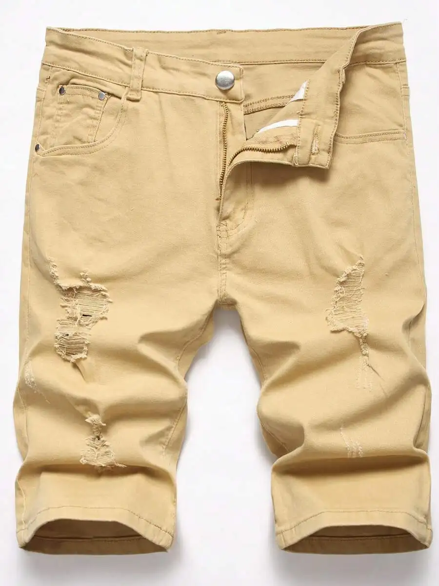 Men Casual Ripped Khaki Denim Shorts With Pockets Slim Fit Button Fly
Men Casual Ripped Khaki Denim Shorts With Pockets Slim Fit Button Fly